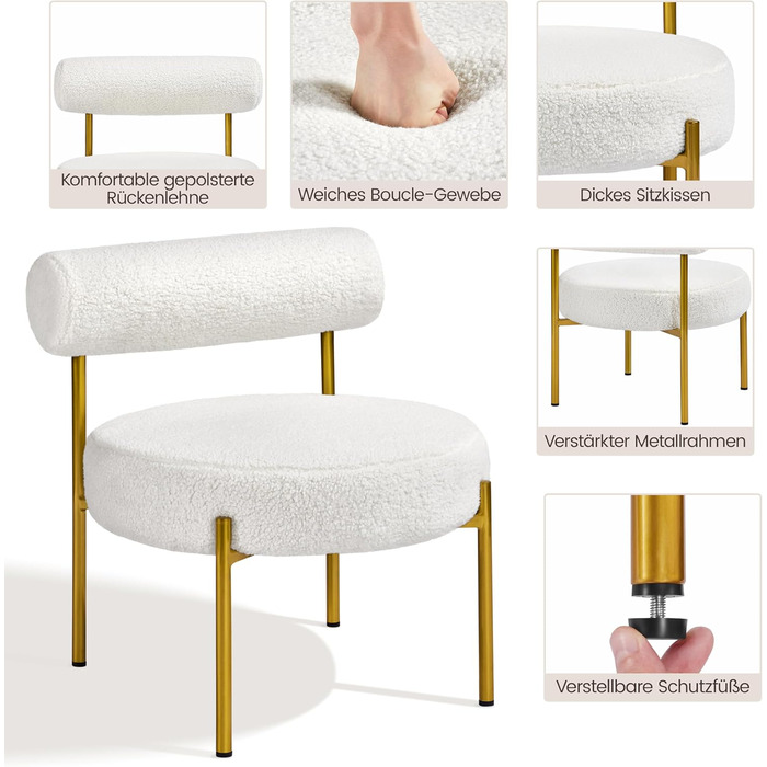 Крісло Yaheetech Lounge, крісло-реклайнер з тканини букле, обіднє крісло зі спинкою, стильне крісло для вітальні, крісло для відпочинку, 1 білий колір