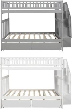 Двоярусне ліжко з двома шухлядами та місцем для зберігання, дитяче двоярусне ліжко з масиву дерева, сірого кольору, компактний диз