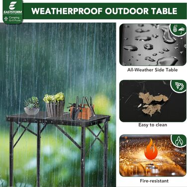 Складаний кемпінговий стіл 60x40 см, 3-рівневе регулювання висоти (25/47/69 см), міцний металевий каркас, складається як валіза для перенесення, ідеально підходить для кемпінгу, пікніків, пляжу та балкону (повністю чорний)