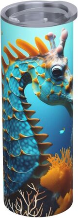 Кухоль з прямою трубочкою, 590 мл, принт синього морського коника, дорожній кухоль, підходить для кемпінгу, офісу та дому