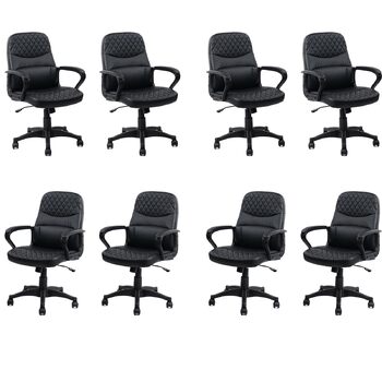 Офісне обертове крісло CLATINA з натуральної шкіри з підлокітниками, ергономічне крісло менеджера з регулюванням висоти для домашнього офісу, конференцій, середньо-висока спинка, коліщатка, чорний преміальний дизайн, комплект з 8 шт.