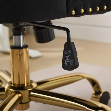 Крісло керівника з оксамиту із золотою основою французький дизайн, високе офісне крісло з оксамитовою оббивкою, регульоване по висоті та поворотне для елегантного домашнього офісу та будуару, чорне, 98 см (В) x 50 см (Ш) x 63 см (Г)