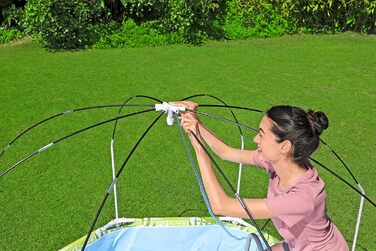 Басейн Bestway Steel Pro Frame з навісом від сонця 244x51 см Круглий садовий басейн із розбризкувачем та захистом від ультрафіолету, наземний басейн для дітей та сімей, дизайн Green Leaf, літній, 244 x 51 см 2