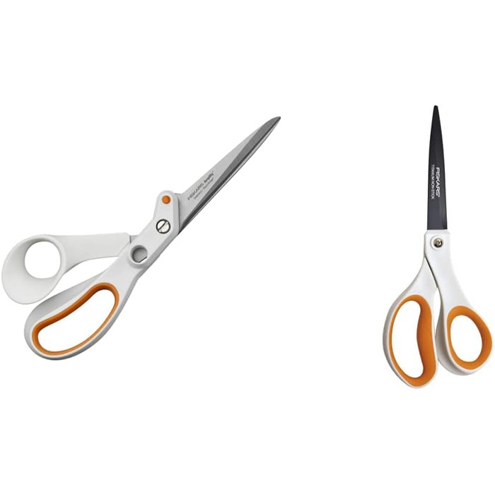 Універсальні ножиці Fiskars Razor Edge, 21 см, білий/помаранчевий, підсилювач, універсальні ножиці з 1005223 та антипригарним покриттям, довжина 21 см, титанове покриття/лезо з нержавіючої сталі/пластикові ручки, білий/помаранчевий, 1004721 довжина 21 см 