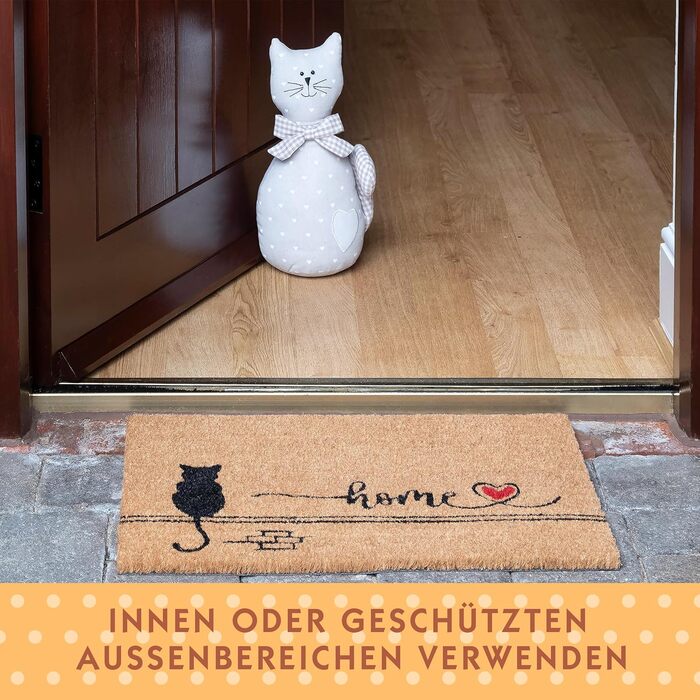 Килимок для котів з кокосу для використання в приміщенні - натуральний килимок для уловлювання бруду, килимок для вулиці з кокосу Black Cat Home, всепогодний та нековзний килимок для коридору, вхідної зони 60x40 см Black Cat-home