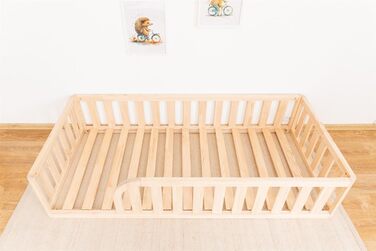 Ліжко Монтессорі, підлогове ліжко з рейковою основою, ліжко з захисними поручнями, дитяче ліжко, дерев&39яне ліжко з каркасом для хлопчиків та дівчаток, 200x120 см, натуральне дерево 200x120 см натуральне дерево - отвір для ліжка ліворуч