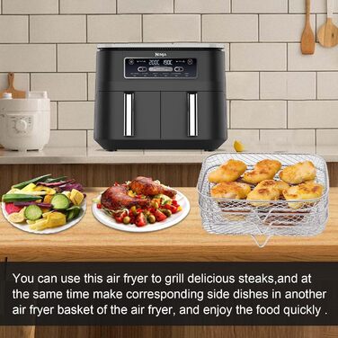 Стійка для фритюрниці, 304 Решітка для дегідратації для фритюрниці з нержавіючої сталі Багатофункціональна багатофункціональна багатошарова фритюрниця Сковорода-гриль Аксесуари для фритюрниць, сумісні з Ninja Foodi Подвійна фритюрниця 19 * 13 * 9 см