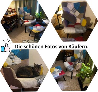 Крісло для відпочинку HomeMiYN з пуфом для ніг, крісло у стилі печворк, крісло з відкидною спинкою, дерев&39яне крісло для вітальні, сучасне крісло для телевізора, крісло для відпочинку, лляне крісло у стилі печворк, ніжки з масиву дерева, коричневий колі