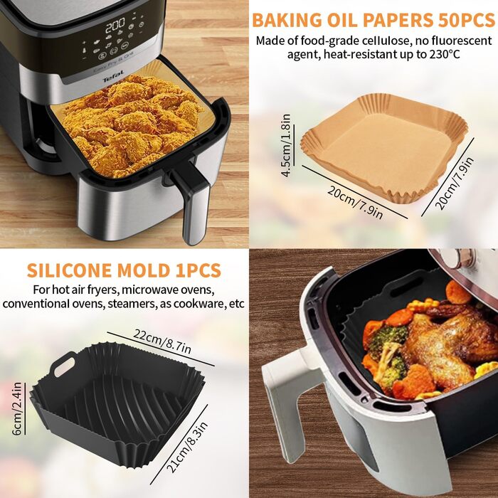 Аксесуари для фритюрниці XL і XXL 8 дюймів із 9 предметів Набір аксесуарів для потовщеної фритюрниці, сумісний із Cosori 4.7L Philips 6.2L