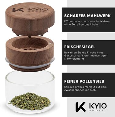 Подрібнювач натурального дерева Велика, високоякісна дробарка з 3 частин з магнітною кришкою (горіх)