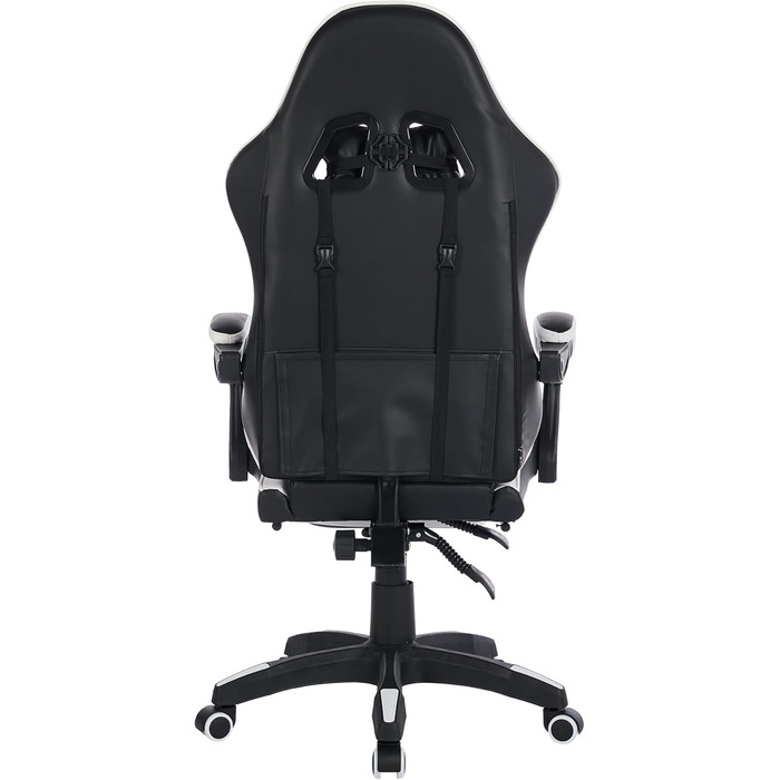 Ергономічне ігрове крісло з поворотом на 360 у гоночному дизайні, шкіряне офісне крісло з високою спинкою та регульованою висотою, з підставкою для ніг, підголівником та поперековою опорою для офісу та ігор (білий чорний)
