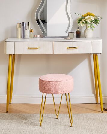 Кругла підставка для ніг, бічний столик для макіяжу, сидіння для туалетного столика, пуф-табурет, для вітальні, спальні, рожевий WBD009P 30Г x 30Ш x 46В см рожевий