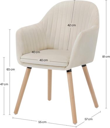 Обідні стільці WOLTU, комплект з , для спальні, кухні, вітальні, м&39які кухонні стільці з підлокітниками, виготовлені з оксамиту та масиву дерева, кремово-білий, комплект з