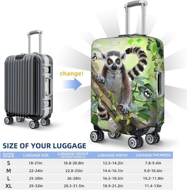 Чохол для багажу Лемур з принтом, еластичний захист від подряпин та пилу, чорний, розмір 90