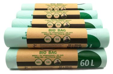 Біорозкладні пакети для сміття, зелені, 60 л, 50 шт.