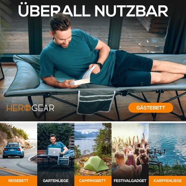 Розкладне похідне ліжко зі зручним бавовняним наповнювачем інтегрована подушка та матрац Гостьове ліжко Туристичне ліжко Пляжний шезлонг Садовий шезлонг Дорожнє ліжко Розкладне ліжко для дорослих Розкладне ліжко 190 x 67 см Кам&39яно-сірий