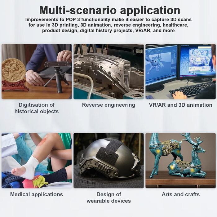 Портативний 3D-сканер Revopoint POP 3 із 3D-друком, 3D-сканер із точністю 0,05 мм і швидкістю сканування 18 кадрів/с, кольорове 3D