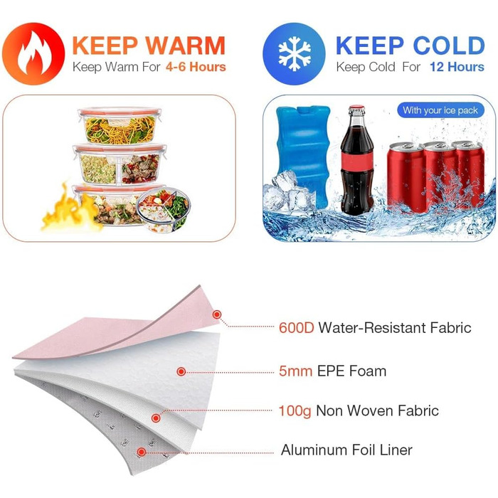 Жіноча сумка-холодильник Lekesky для ланчу, ізольована, герметична, з широким отвором, 11 л, рожева