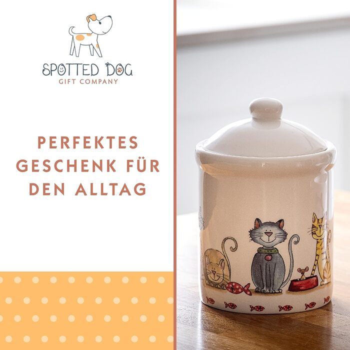 Керамічна банка для зберігання Spotted Dog Gift Company, керамічна банка з кришкою, контейнер для зберігання, банка для зберігання з котячим мотивом, кухонний декор з котом, кухонний аксесуар та подарунок для любителів котів