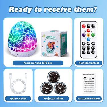 Нічник Staryou Зоряне небо Проектор для дітей, 15 музичних нічників-іграшок-динозаврів, 3 фільми 31 колір лампи-динозавра, пульт дистанційного керування яскравість таймер яйце-динозавра, хлопчик 4 роки, ідея подарунка, білий