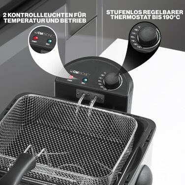 Фритюрниця Clatronic Double Cold Zone FR 3195, 2 маленькі та один великий кошики для смаження, 4 літри, 2000 Вт, нержавіюча сталь