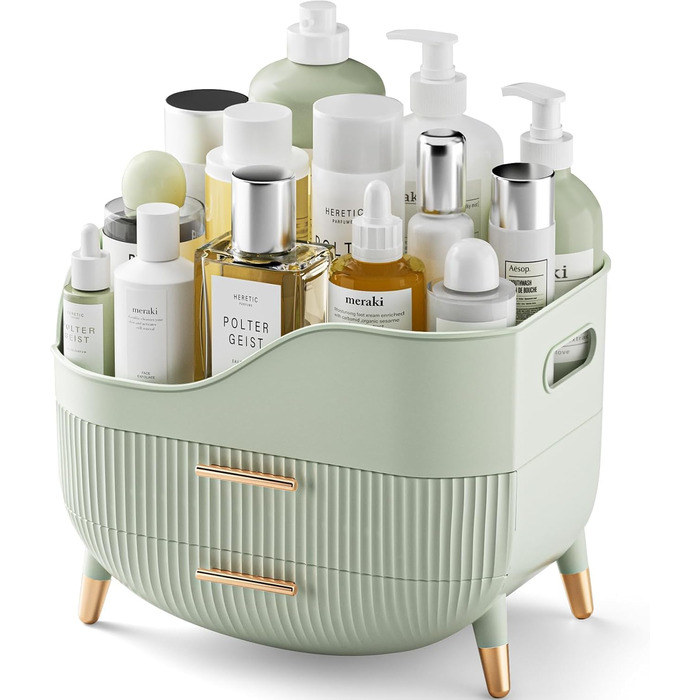 Органайзер для макіяжу Kousee з шухлядами, органайзер для догляду за шкірою для туалетного столика, коробка для зберігання з ручкою, велика вітрина для косметики для комода, стільниця для ванної кімнати кольору м&39ятно-зеленого