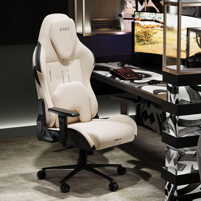 Ігрове крісло Diablo Fabric, ергономічне, з магнітним підголівником та охолоджуваним сидінням, міцна металева основа, регульовані по висоті підлокітники, ПК-крісло, ігрове крісло, 140 кг, Шторм у пустелі