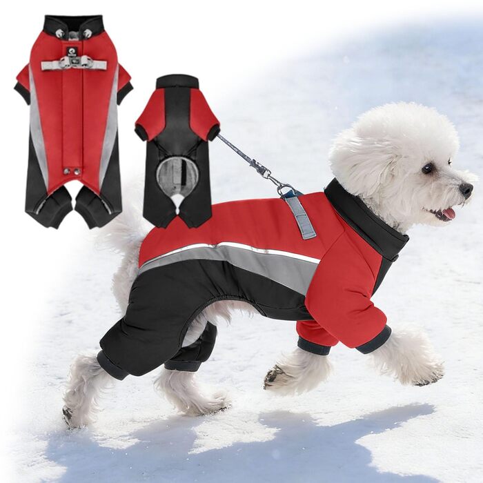Зимове пальто для собак, повний чохол, теплий флісовий зимовий комбінезон для собак з інтегрованою шлейкою, водонепроникний, вітрозахисний, бампер для цуценят з 4 лапками, світловідбиваючий, водолазка, холодна погода (M)