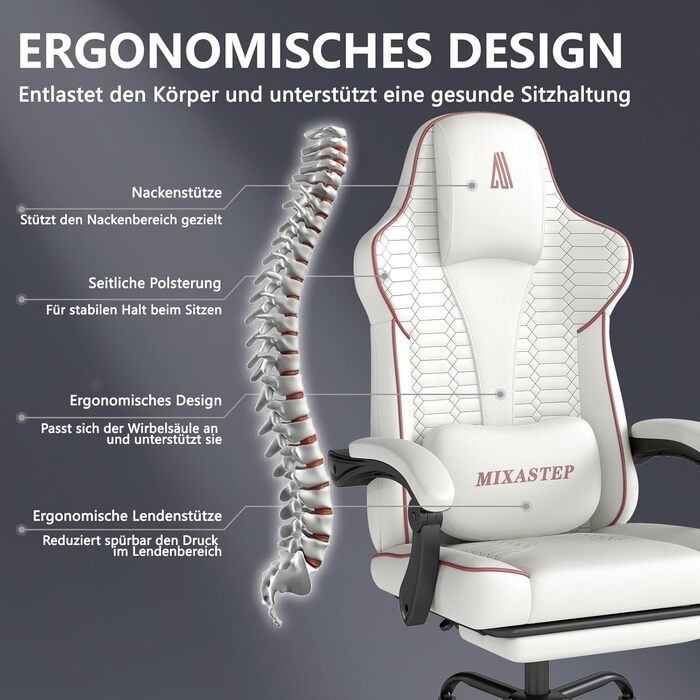 Ергономічне ігрове крісло, офісне крісло з підставкою для ніг, регульоване по висоті та гойдалкою, надзвичайно широке сидіння (51 см), ергономічна поперекова опора, вантажопідйомність до 150 кг