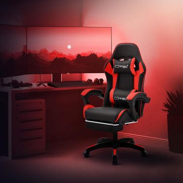 Ігрове крісло ML-Design з підставкою для ніг, червоне, штучна шкіра, ергономічне офісне крісло з підлокітниками, підголівником, поперековою опорою, регульоване поворотне крісло, гоночне ігрове крісло, стілець для офісу, поворотне крісло