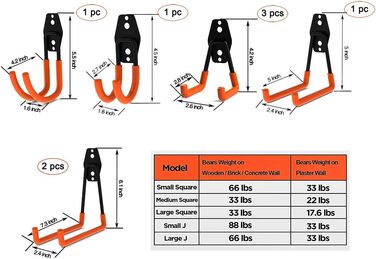 Гачки для гаража, подвійні гачки для зберігання в гаражі, багаторозмірний важкий залізний настінний тримач для інструментів для домашнього крісла, драбина, організація електроінструментів гаражні гачки помаранчевий 10 шт.