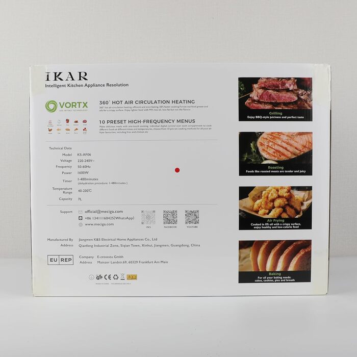 Фритюрниця IKAR Cube XXL 7 л сімейного розміру, фритюрниця 10-в-1, фритюрниця без олії, фритюрниця з сенсорним дисплеєм, можна мити в посудомийній машині, тиха, 4-6 порцій, нержавіюча сталь чорна