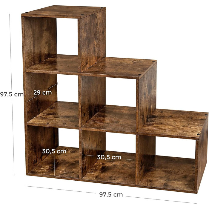 Книжкова полиця VASAGLE, полиця для сходів, перегородка, меблі для зберігання, 6 полиць, для офісу, вітальні, спальні, рустикальний коричневий LBC63BX