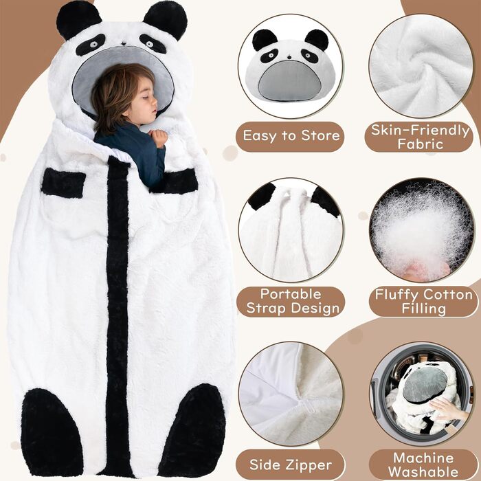 Дитячий спальний мішок 178 x 88 см, складний, дитячий спальний мішок з подушкою та блискавкою, м&39який теплий, багатофункціональний, ковдра для дитячого садка, спальний мішок чорно-білий