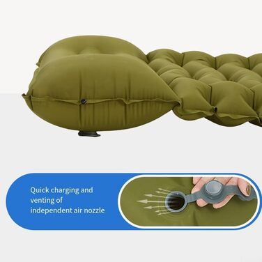 Надувний килимок для кемпінгу - Швидке надування ніг за 20 секунд, 200 x 70 x 10 см, комфортний килимок з картою тіла, зелений