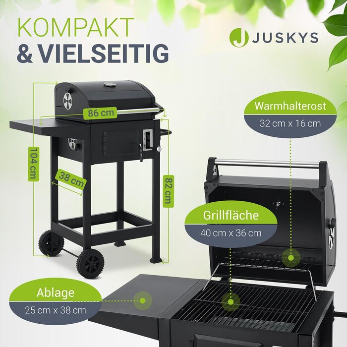 Мангал Juskys Міссурі з кришкою - Велика поверхня гриля, решітка для гриля, змінний лоток для вугілля - Візок для вугілля з колеса