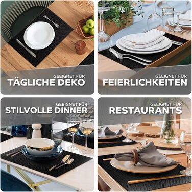 Набір з 6 килимків чорний - 44x32см - Килимки, що миються з ПВХ - Термостійкий килимок для столу - Килимок - Килимок для столу чор