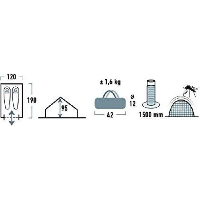 Сімейний намет High Peak Minipack, кемпінговий намет для 2 осіб, фестивальний намет з ванною на підлозі, водонепроникність 1500 мм, система вентиляції, захист від комарів, легкий та компактний розмір, одинарний сіро-червоний