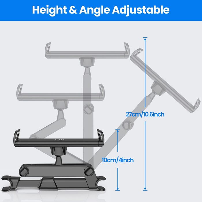 Тримач для планшета автомобіль,Тримачі для планшетів Автомобіль - Розсувний автомобільний тримач для планшета Підголівник, Універсальний тримач підголівника планшета з обертанням на 360 для iPad, перемикач, вкладка Sumsung, смартфон і 4,7-13-дюймові прист