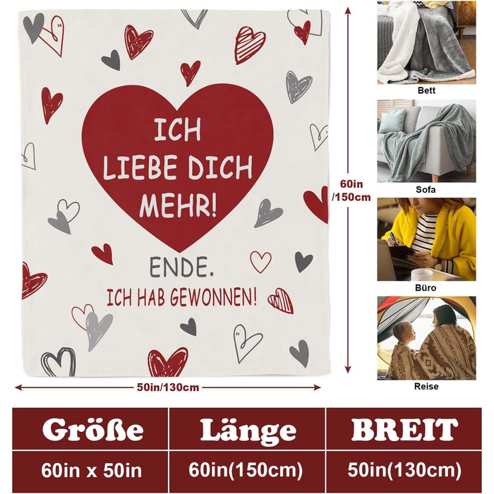 Подарункова ковдра на День святого Валентина, подарунки &quotЯ тебе кохаю&quot для жінок/чоловіків, подарунок кохання для неї, подарунок на річницю для неї/нього, подарунки на річницю весілля, ковдра з написом &quotЯ тебе кохаю&quot 150x130 см, подарунок 
