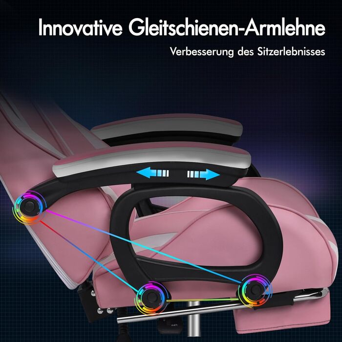 Ігрове крісло ALFORDSON, офісне крісло, з 2-точковим масажем, підставкою для ніг, підголівником та поперековою подушкою, регульована спинка 150, штучна шкіра, рожевий