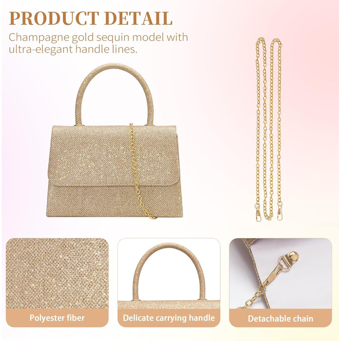 Клатч Larcenciel, блискуча жіноча сумочка зі знімним ланцюжком, металева вечірня сумка з блискітками для весілля, вечірки, побачення, золоті блискітки