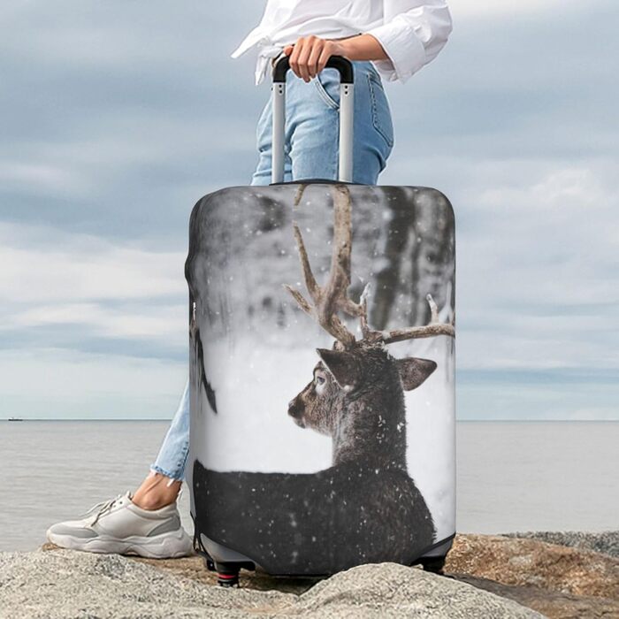 Чохол для валізи Засніжений Олень, еластичний захист від подряпин та пилу, чорний, розмір 90