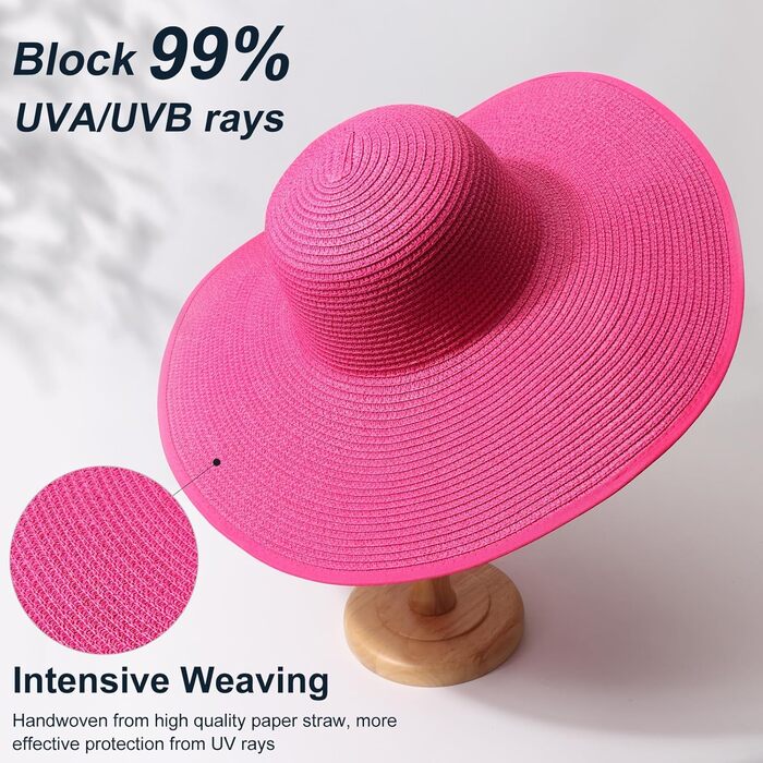 Жіночий солом&39яний капелюх із широкими полями, складний захисний пляжний капелюх, елегантний літній капелюх, сонцезахисні капелюхи UPF 50, один розмір, , великий бантик, солом&39яний капелюх темно-рожевий
