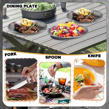 Набір посуду для кемпінгу на 4 особи, набір посуду для активного відпочинку на 22 предмети, столові прибори для кемпінгу з ложкою, виделкою, ножем, затискачем для тарілок, серветки для чищення пікніків, для подорожей (22)