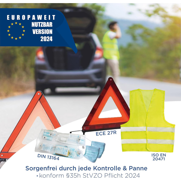 Автомобільна аптечка, включаючи аптечку автомобільну 2024 (червоний), 2024 tv geprft, inklusive Warndreieck und Warnwesten Auto -