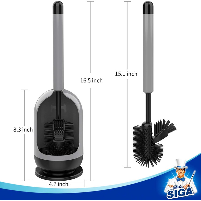 Щітка для туалету з тримачем,Щітка для туалету з м'якою щетиною, сіра та чорна, сіра,чорна