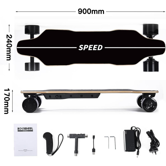 Електричний скейтборд D3L 31" Dual 500W Longboard – чотириколісний лонгборд з двома моторами 1000W, IPX4, 38 км/год, дальність 20 км, пульт 2.4G