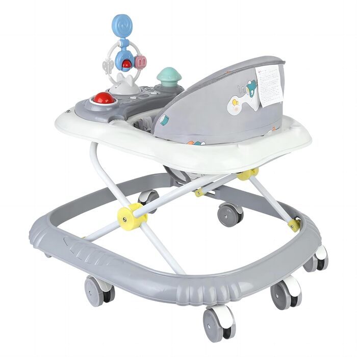 Дитячі ходунки з ігровою приставкою, регульовані по висоті, зручне сидіння, для хлопчиків та дівчаток віком 6-36 місяців (сірий VII)