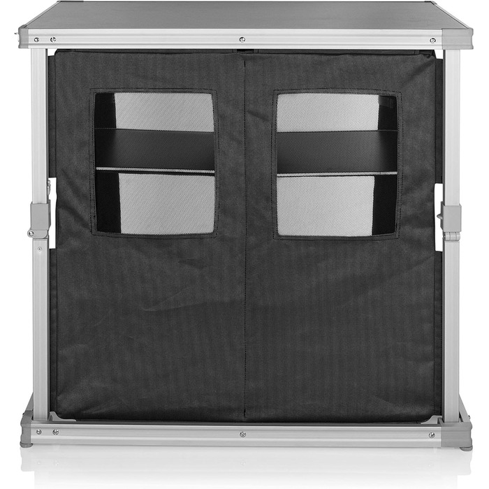 Кухня для кемпінгу Campart Toledo Легко складається 2 відділення з 3 полицями кожне 4 регульовані ніжки Антрацит KI-0758, задня, чорна 6 полиць чорного кольору